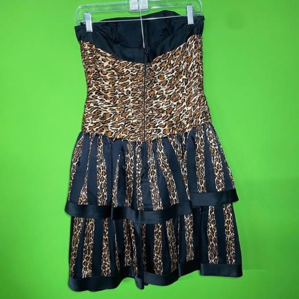 Lillie Rubin Vintage Size 12 - 100% Silk Leopard Print Strapless Tiered Dress - Picture 2 of 7